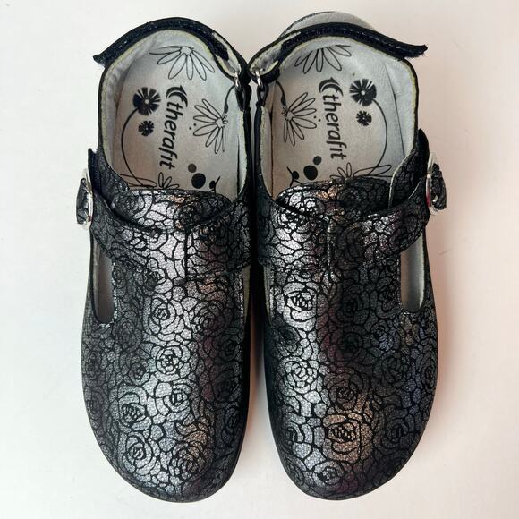 Therafit Chloe Women's Adjustable Leather Clogs Slip-On Comfort Shoes Silver Sz - Picture 4 of 10